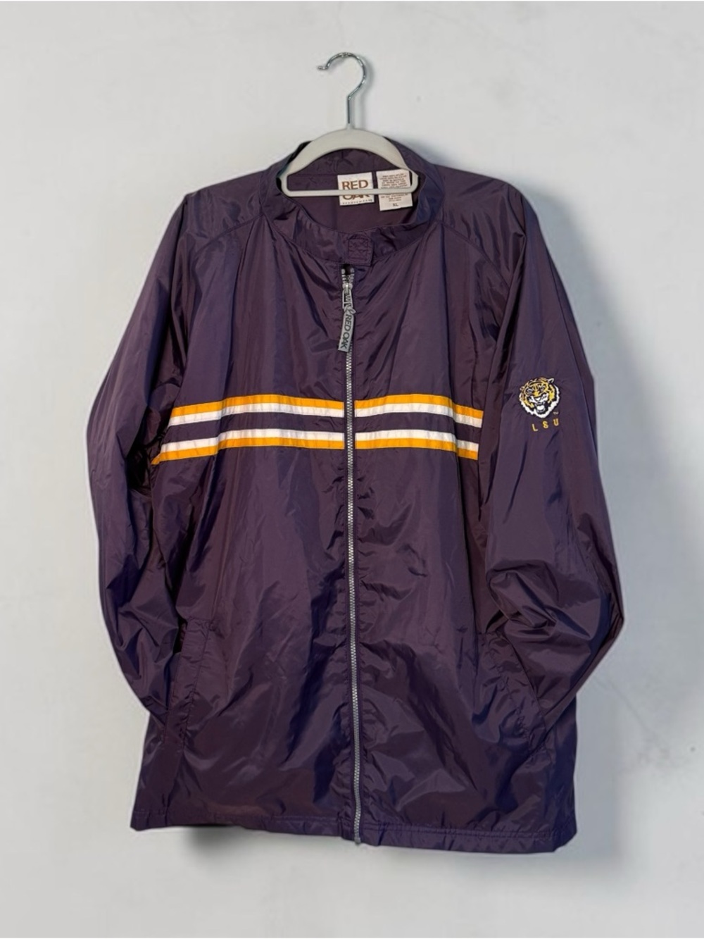 VTG LSU Tigers Jacket Men XL Purple Full Zip Red Oak Sportswear Windbreaker